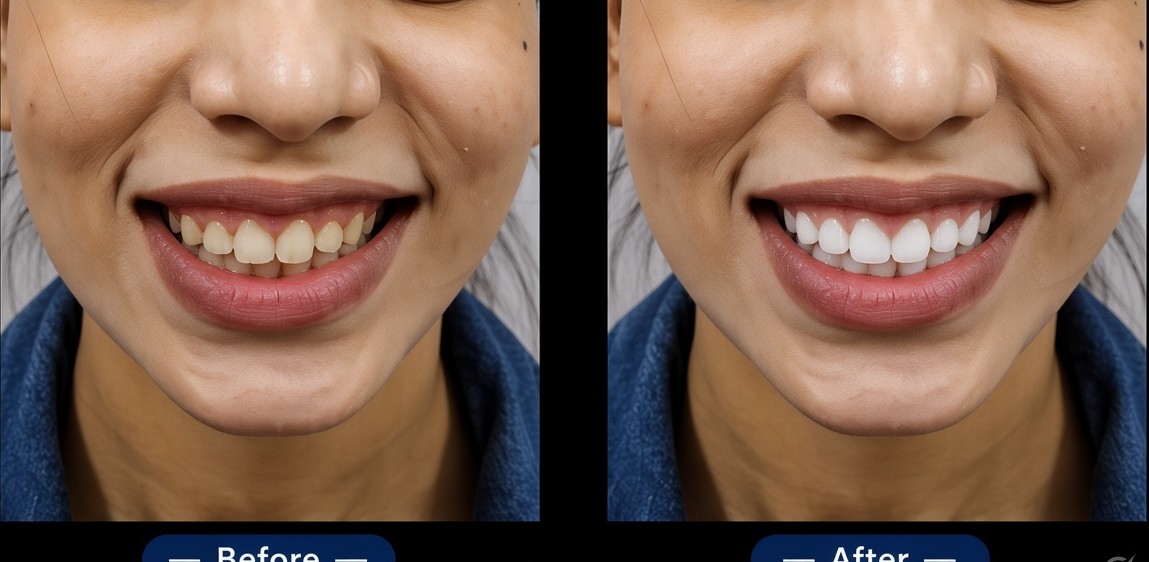 Before and after teeth whitening treatment